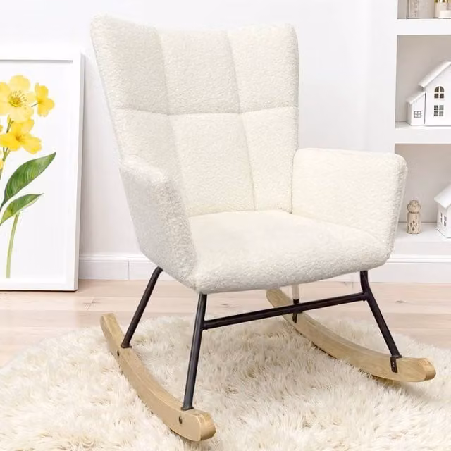 SPETLEK Rocking Chair with White Velvet and Bouclé Cushion – 1