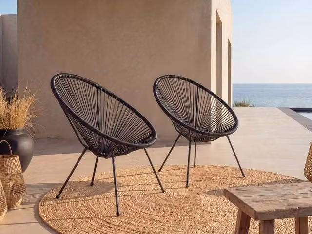 Vente-unique Alios II Set of 2 Black Woven Resin Garden Armchairs – 1