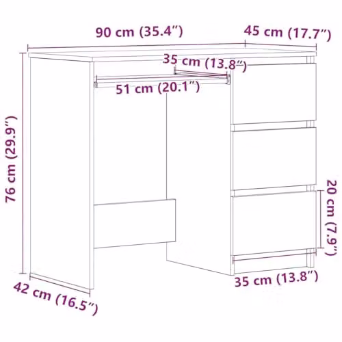 vidaXL Modern Writing Desk in Grey Sonoma, W: 90 cm, D: 45 cm, H: 76 cm – 3