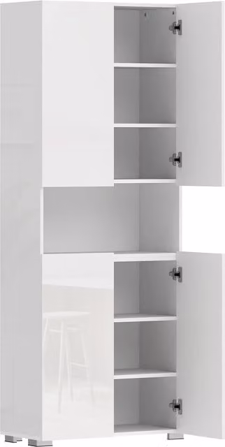 HOMCOM Tall Kitchen Cupboard and Pantry Storage Cabinet in High Gloss White, Height: 180 cm – 1