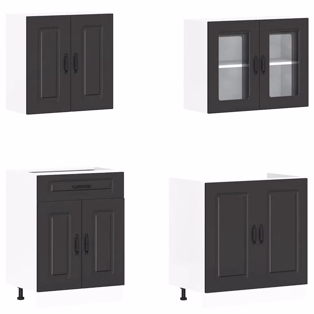 Berkfield Home Kalmar 4 Piece Black Kitchen Cabinet Set in Engineered Wood – 3
