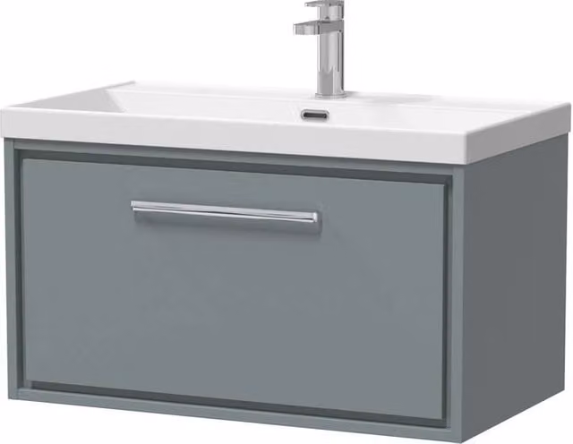 Balterley Modern Wall Hung Bathroom Vanity Unit with 1 Soft Close Drawer and Basin, Grey, Width: 60 cm