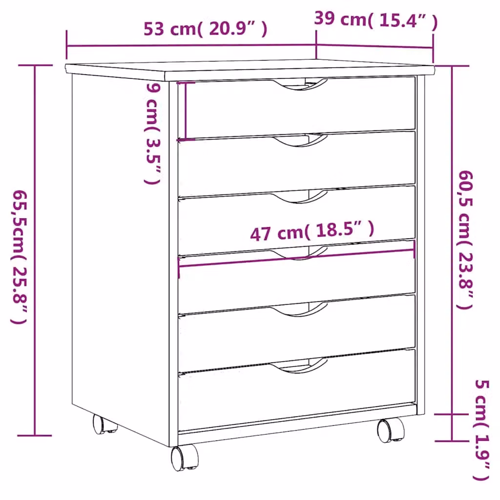 Berkfield Home MOSS Rolling Cabinet with Drawers in Black Solid Pine Wood – 5
