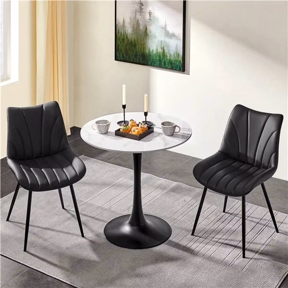 VOGREX Set of 2 Black Synthetic Leather Upholstered Dining Chairs with Metal Legs – 7