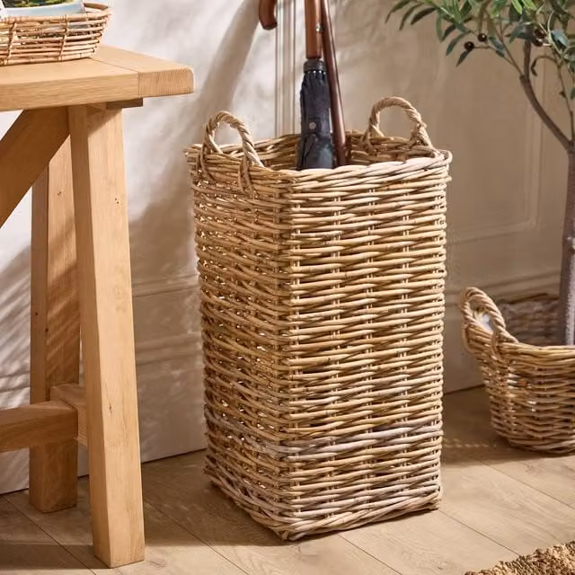 Dibor Traditional Natural Large Rattan Umbrella Stand Basket in Brown and Beige, H: 56 cm, W: 33 cm – 1