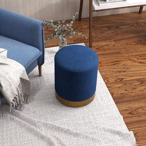 HOMCOM Modern Round Corduroy Fabric Footstool in Blue, W/D/H: 40 x 40 x 45 cm – 5