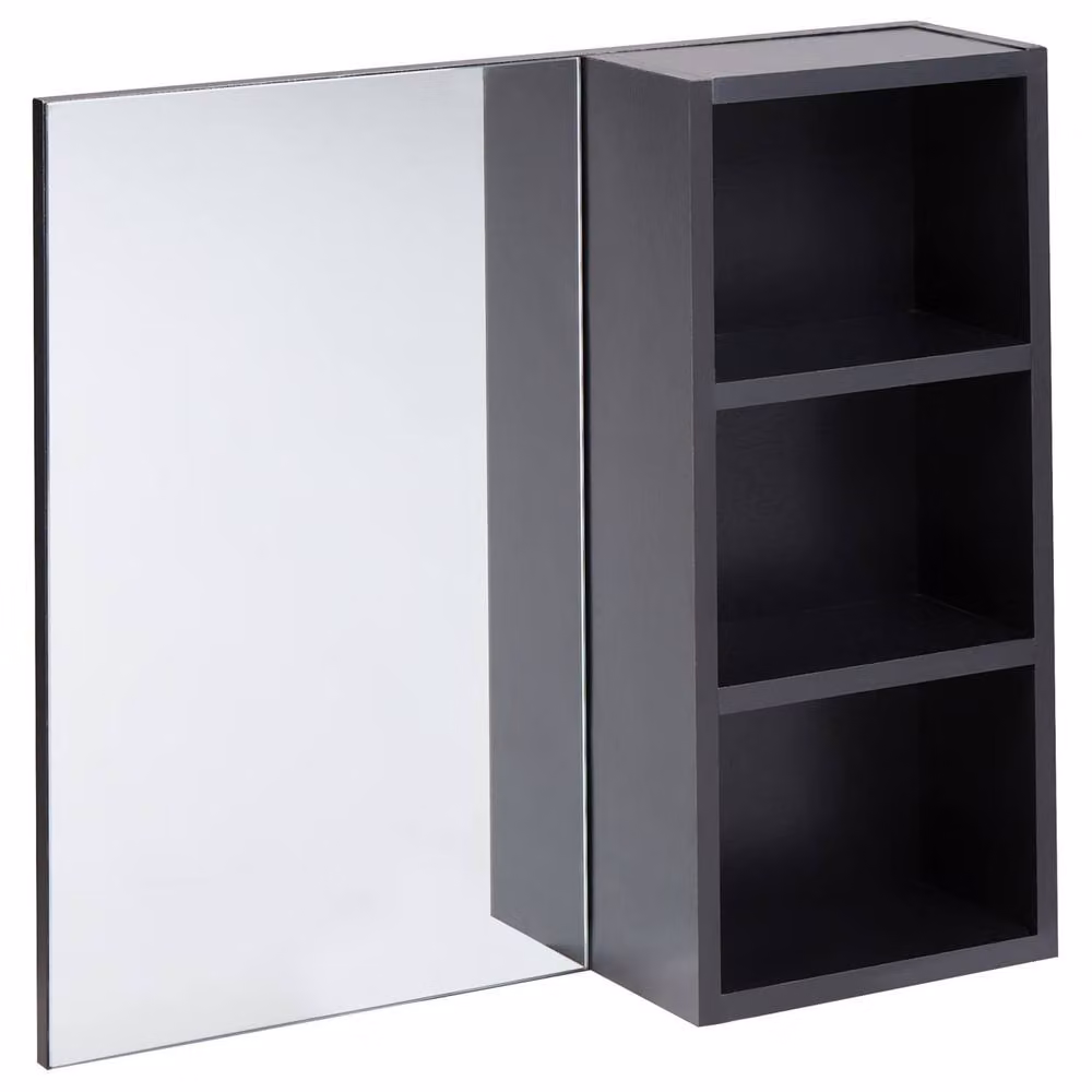 Wyld and Coco Black Wall Mounted Bathroom Mirror and Shelves W: 60 cm, D: 14 cm, H: 54 cm – 2