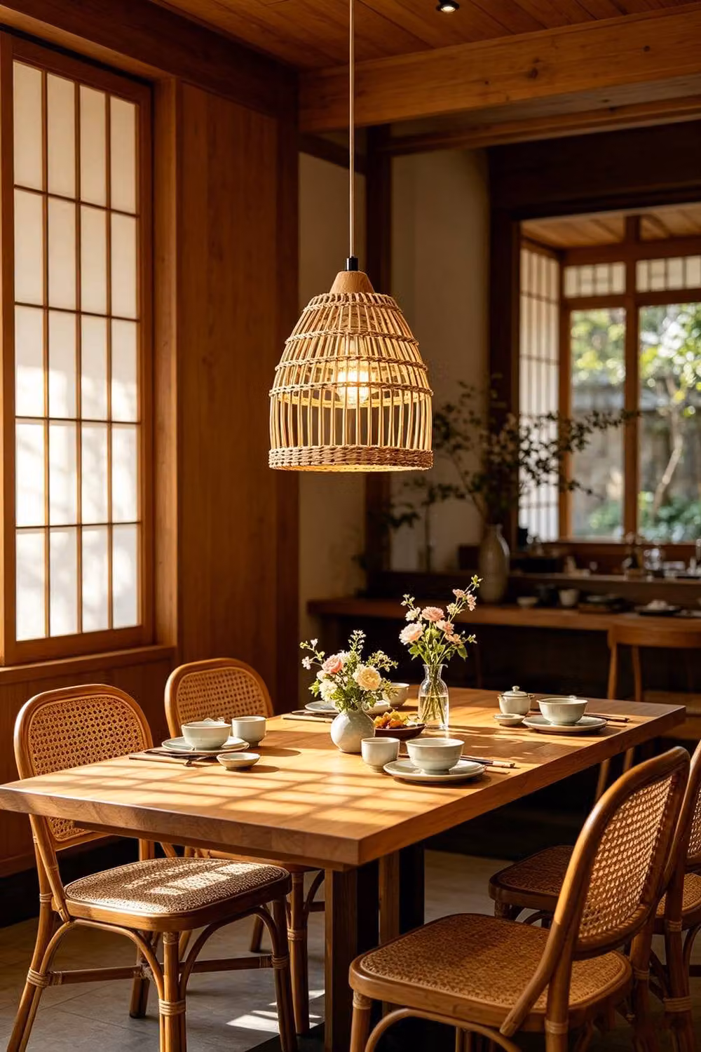 Living and Home Bamboo-Woven E27 Ceiling Pendant Light in Beige and Sand – 2