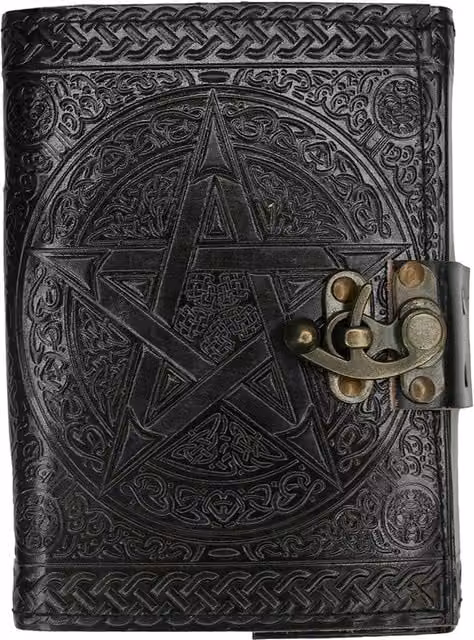 Something Different Pentagram Leather Hardcover Journal in Black with Brass Details