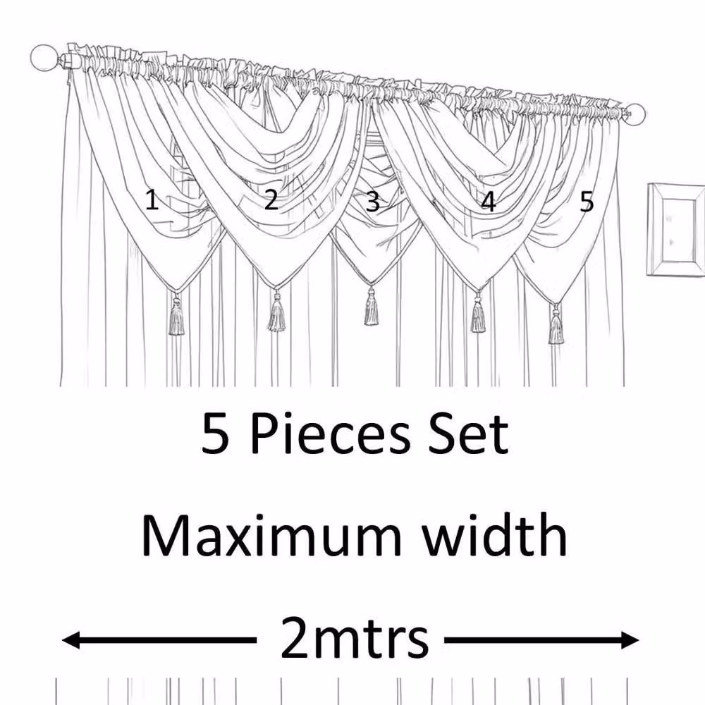 Luxury Living Silver Voile Swag 5 Piece Set of Soft Sheer Curtains with Tassels, Width: 56 cm, Drop: 45 cm – 2