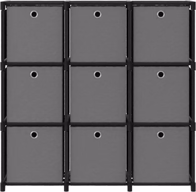 Berkfield Home 9-Cube Display Shelf with Boxes in Black, W/D/H: 103 x 30 x 107.5 cm – 1