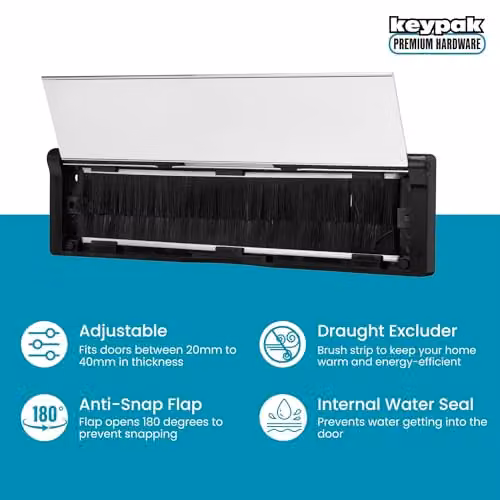 Keypak 10 inch Adjustable Sleeved Door Letterplate with Brush, Available in Black or Silver – 2