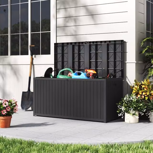 Kidkid Modern Matt Black Plastic Garden Storage Box with Lockable Lid
