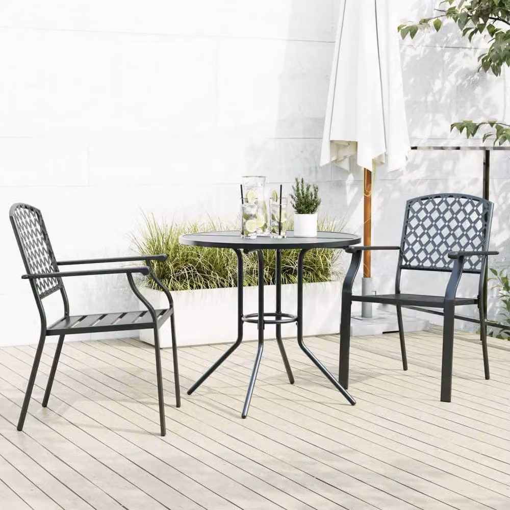Berkfield Home Stackable Garden Chair Set of 3 in Anthracite Powder-coated Steel, Black – 1