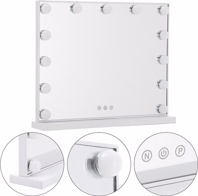 The Hot Sale Dimmable LED Tabletop Mirror in White with Touch Control