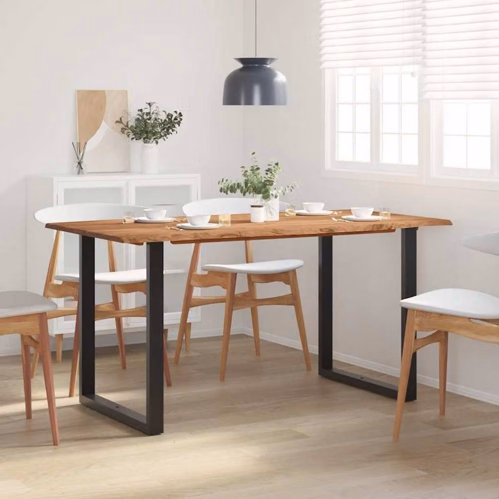 Berkfield Home Rectangular Dining Table in Brown Solid Acacia Wood with Sled Base, W: 154 cm, D: 80 cm, H: 76 cm – 2
