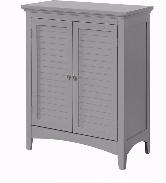 Teamson Home Grey Freestanding Bathroom Floor Cabinet with Roll Shutter Doors and Adjustable Internal Shelves