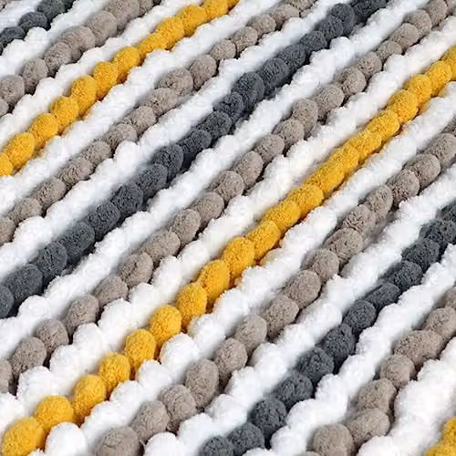 Allure Bath Fashions Striped Chunky Bobble Bath Mat, Multicolour (Yellow, Grey), W: 80 cm, D: 50 cm, H: 2 cm – 4