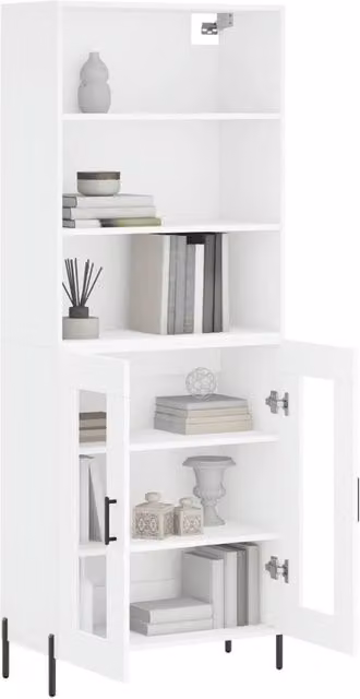 Berkfield Home White Modern Highboard with Glass Doors, W/D/H: 69.5 x 34 x 180 cm – 1