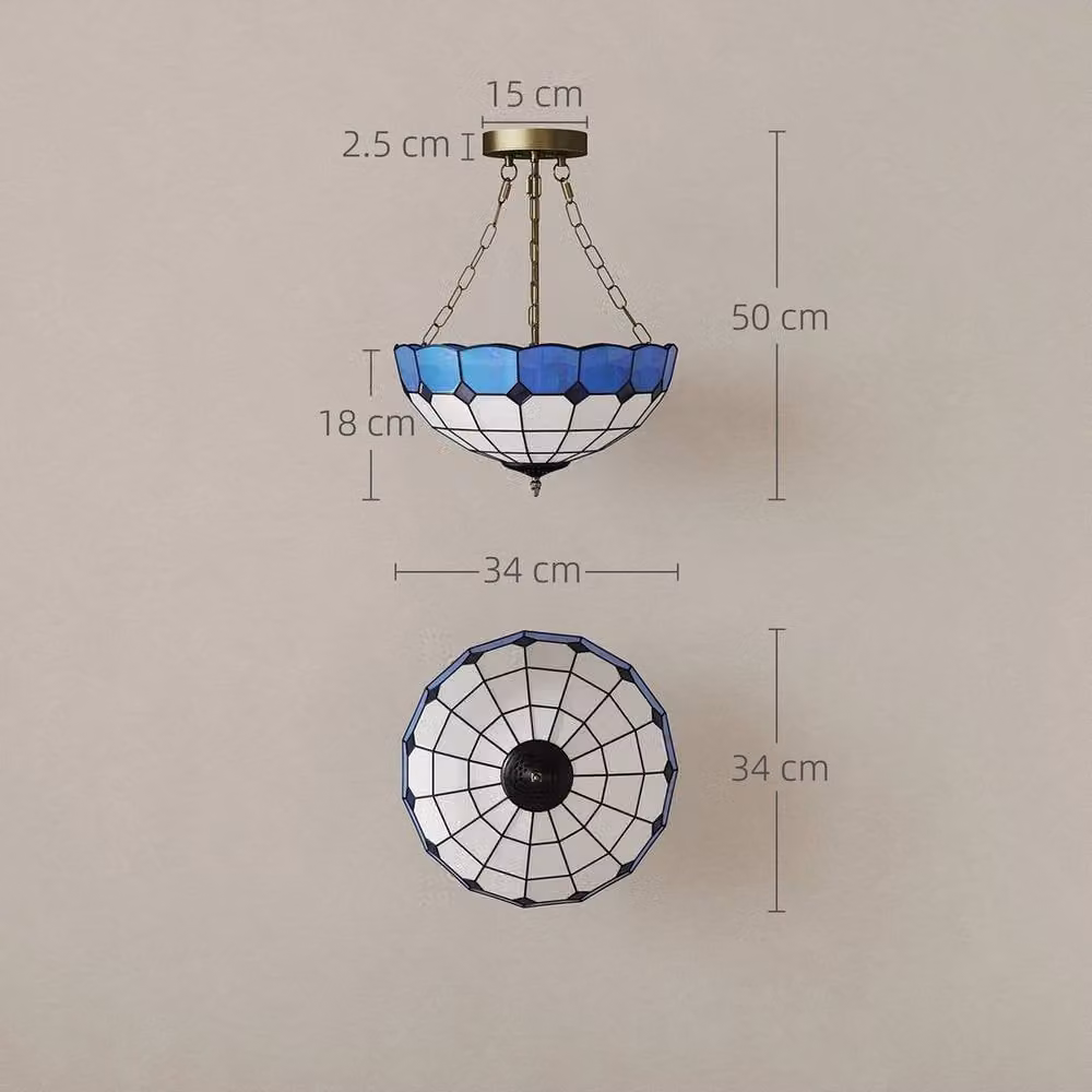 PAWNORA Vintage Tiffany Style Blue Glass and Copper Ceiling Light – 2