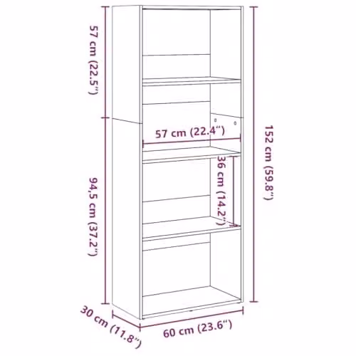 vidaXL Artisan Oak Bookcase in Brown, W/D/H: 60 x 30 x 152 cm – 2