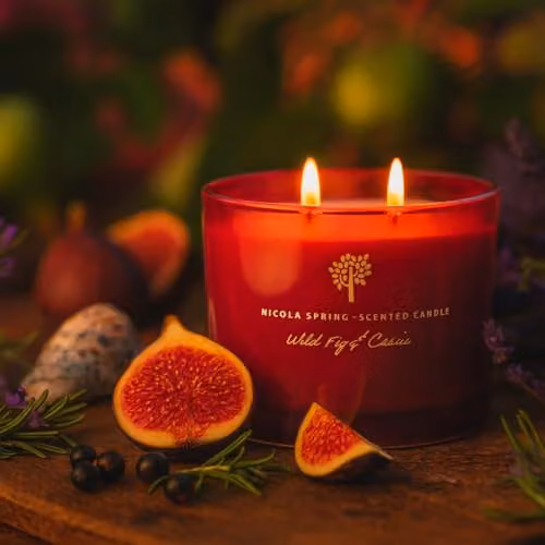 Nicola Spring Wild Fig & Cassis Scented Candle and Reed Diffuser Set in Red - 350g Soy Wax Candle and 200ml Diffuser – 2