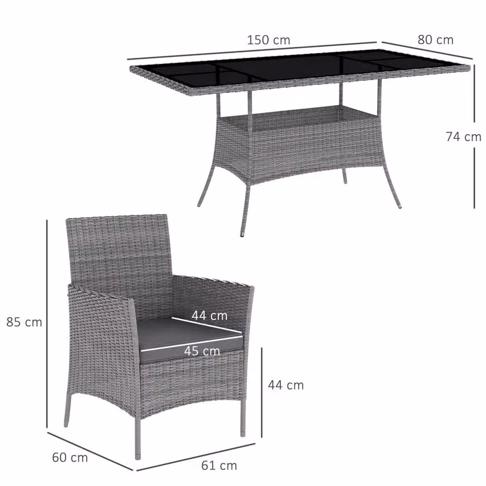 Wyld Haus Lona 6 Seater Charcoal Grey Polyrattan Outdoor Dining Set with Glass Table and Cushions – 3