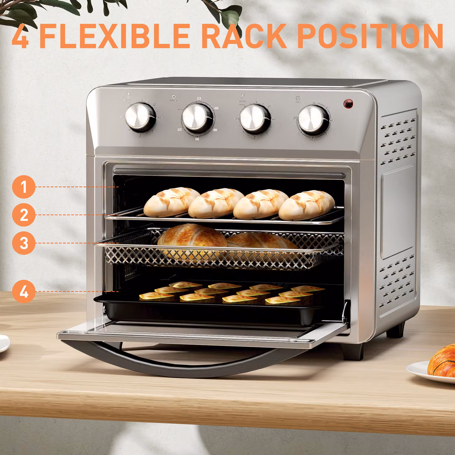 HOMCOM 24L Air Fryer Oven in Silver, 1600W with Grill, Roast and Bake Functions, Adjustable Temperature and Timer – 5