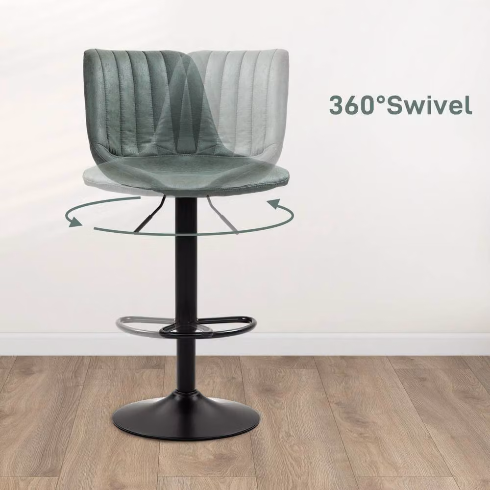 Wyld Haus Set of 2 Retro Tub Style Bar Stools in Green Microfibre Fabric with Metal Legs – 4