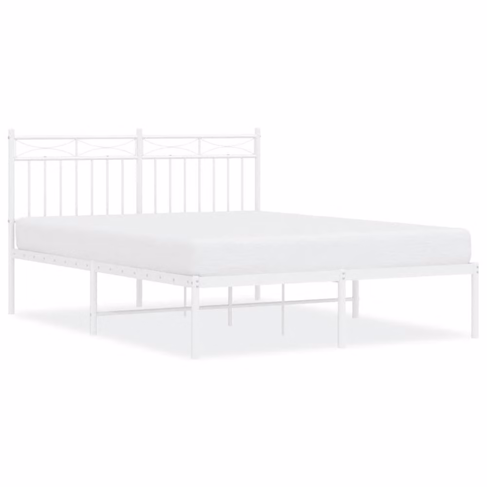 Berkfield Home Metal Bed Frame with Headboard in White, W: 135 cm x L: 190 cm – 2