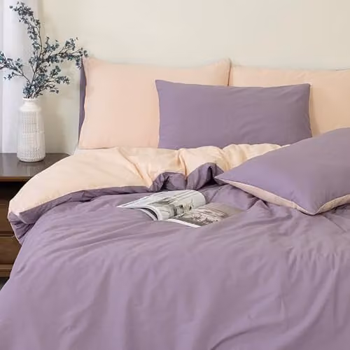 MHG Living Reversible 100% Cotton Duvet Cover and Pillowcase Set, Purple, Duvet Cover: 200 x 200 cm, Pillowcase: 48 x 74 cm
