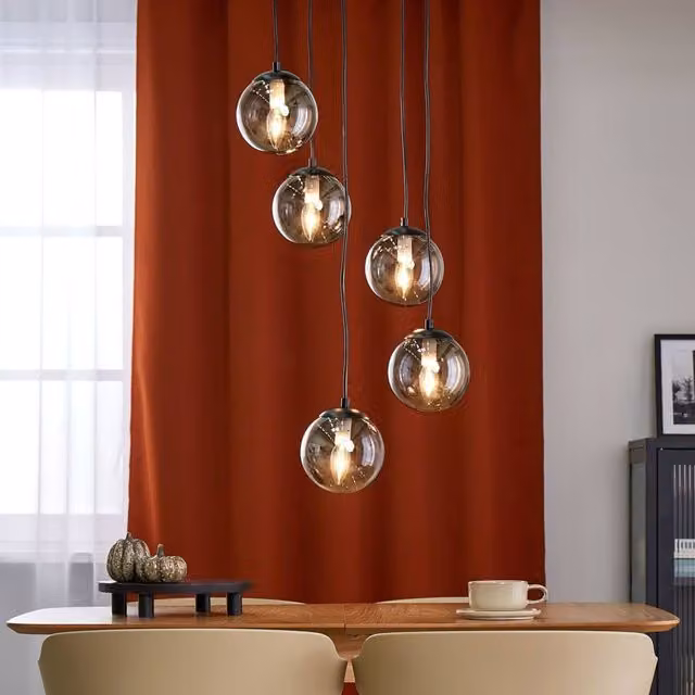Wyld and Coco 5-Light Industrial Pendant Lamp with Grey Smoked Glass Shades and Black Metal Base – 1