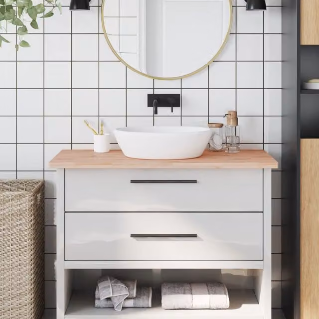 Berkfield Home Solid Wood Beech Bathroom Countertop, Brown, W: 100 cm, D: 50 cm, H: 2.5 cm