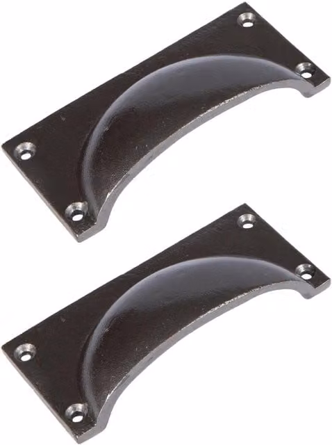 Hammer and Tongs Iron Rectangular Cabinet Cup Handles, Pack of 2, Raw, W: 10.5 cm, H: 5 cm