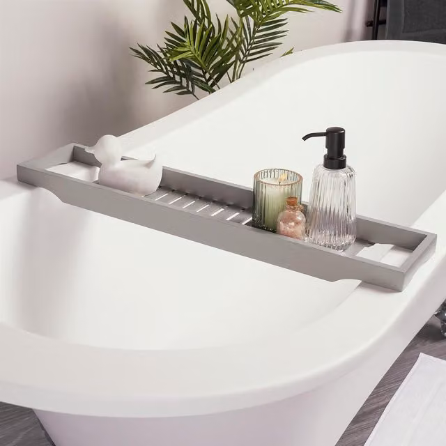 OHS Freestanding Natural Bamboo Bath Rack in Grey