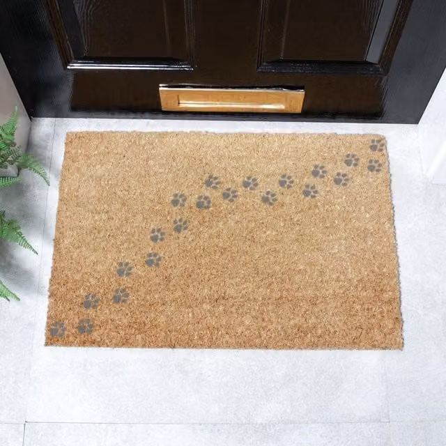 Artsy Mats Grey Repeat Paw Prints Coir Doormat, W/D: 60 x 40 cm