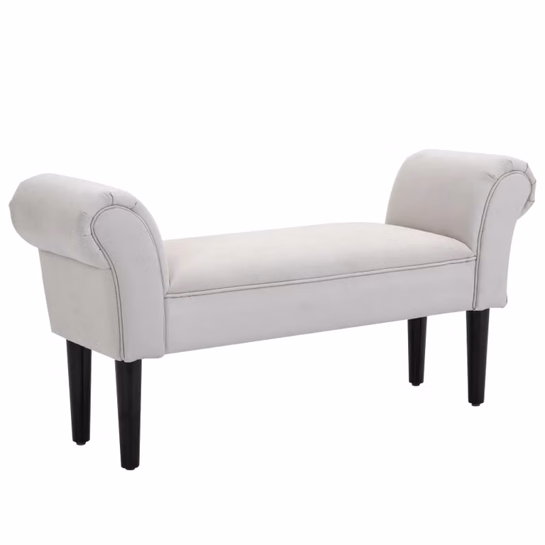 HOMCOM Modern Padded Bed End Bench with Wooden Legs in Light Grey