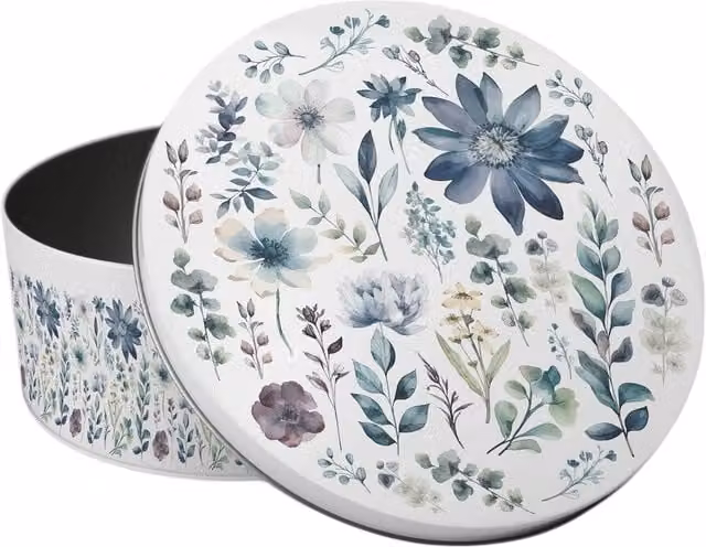 Purely Home Round Small Cake Tin in Blue Pastel Multicolour Flowers