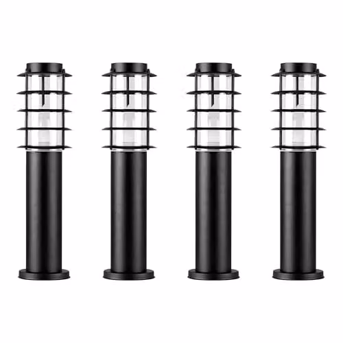 MiniSun Set of 4 Modern Black Stainless Steel Garden Bollard Light Posts with 4W Warm White LED Bulbs – 1