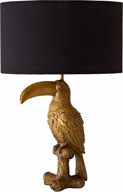 ValueLights Tuki Toucan Brushed Bronze Table Lamp with Black Velvet Drum Shade