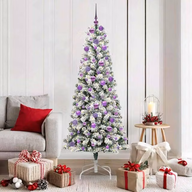 Berkfield Home Artificial Hinged Christmas Tree in Green and White, Height: 180 cm