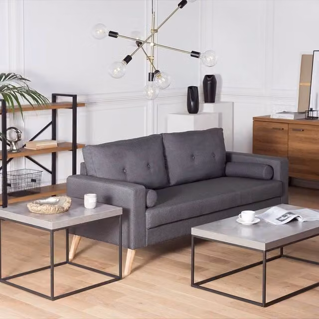 Wyld and Coco Industrial Concrete-Look Rectangular Coffee Table, Grey Top with Black Metal Legs, W: 100 cm, D: 60 cm, H: 40 cm – 1