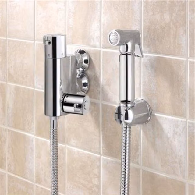 Nes Home Chrome Bidet Douche and Mini Thermostatic Bar Valve Spray Kit in Silver