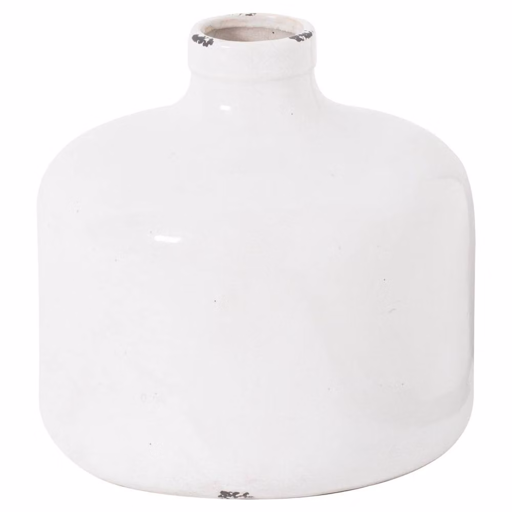 Wyld Haus Sagebloom White Crackle Glazed Short Ceramic Tabletop Vase, Height: 29.0 cm – 2