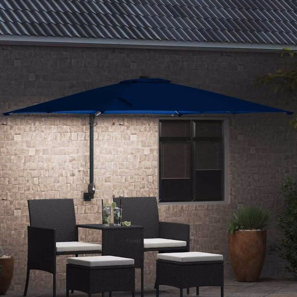 Berkfield Home Garden Parasol in Blue with Polyester Fabric and Steel Frame, W/D/H: 2.5 x 2.5 x 2.5 m – 3