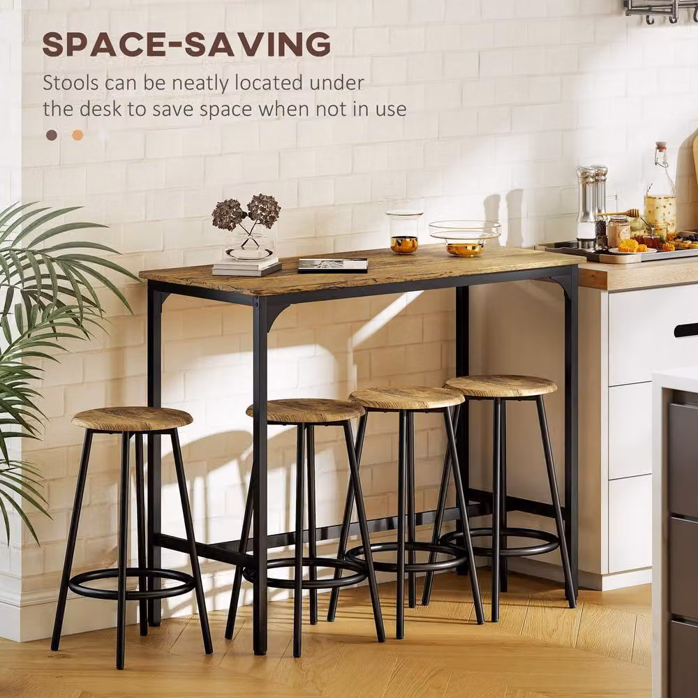 STILVORA Bar Table Set with 4 Stools in Rustic Brown and Black Industrial Style – 6