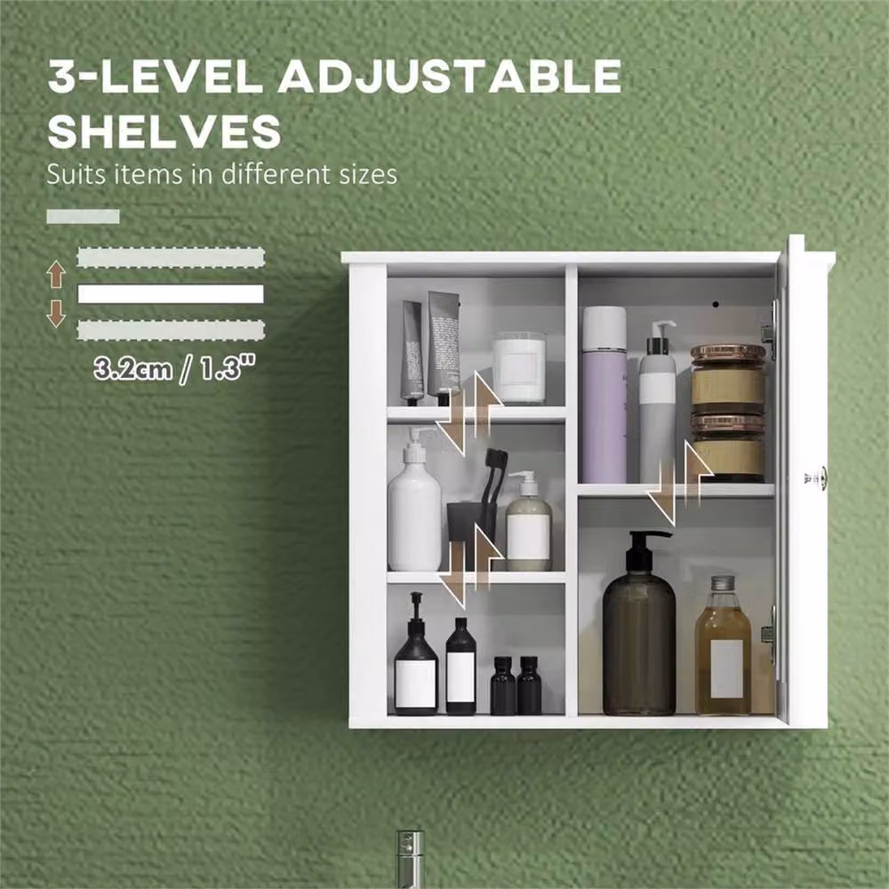 EONLION Modern White Wall Mounted Bathroom Cabinet with Internal Shelves and Open Shelf – 2