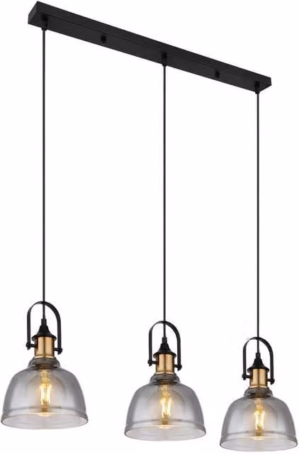 Netlighting Dorothea Bar Pendant Ceiling Light in Black and Gold/Brass with Glass Shades, 3x E27, Height Adjustable