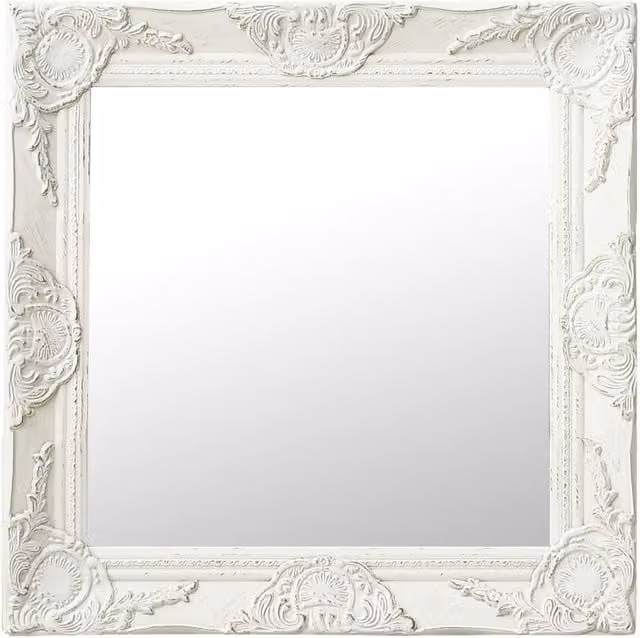 Berkfield Home Baroque Style Square Wall Mirror in White, W: 50 cm, H: 50 cm