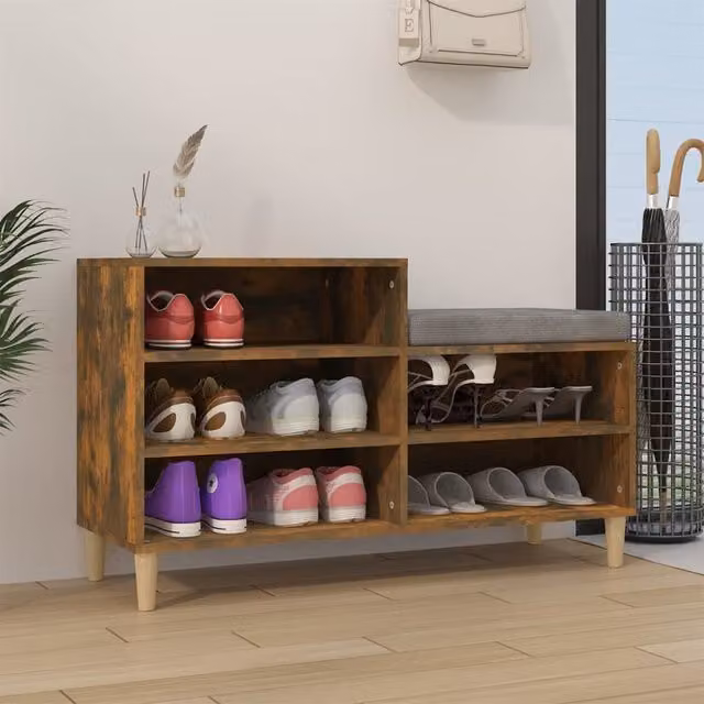 Berkfield Home Smoked Oak Shoe Cabinet in Brown, W/D/H: 102 x 36 x 60 cm
